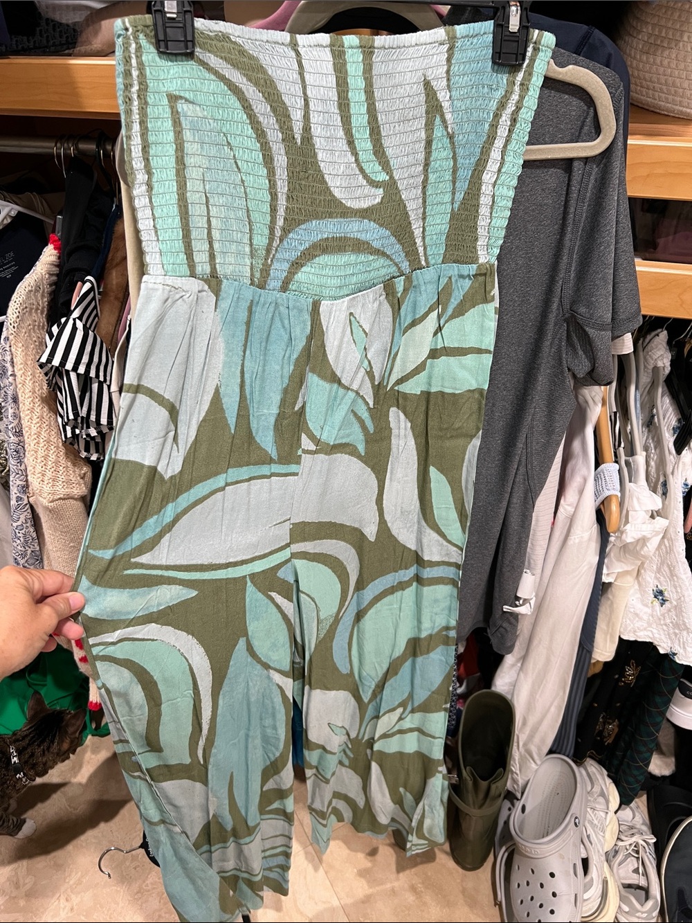 O’Neil Strapless Wide-Leg Jumpsuit in Aqua & Olive